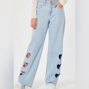 Hollister Heart Cutout Baggy Jeans Y2K‎ High Rise Light Wash Size 29